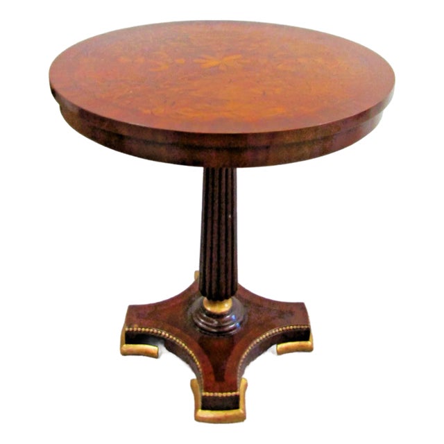 1990s Maitland-Smith Empire Pedestal Based Inlaid Marquetry Top Occasional Table For Sale