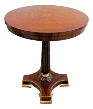 1990s Maitland-Smith Empire Pedestal Based Inlaid Marquetry Top Occasional Table