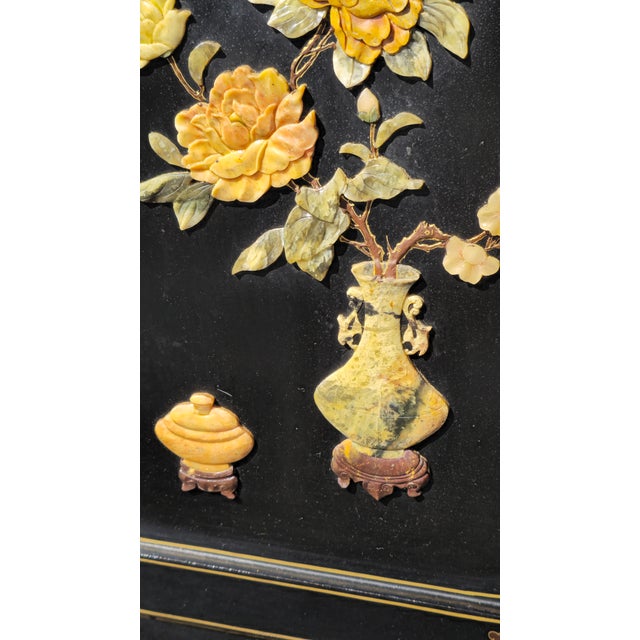 Vintage Chinese Asian Black Lacquer Chinoiserie Cabinet Storage Side Table #2of2 For Sale - Image 11 of 15