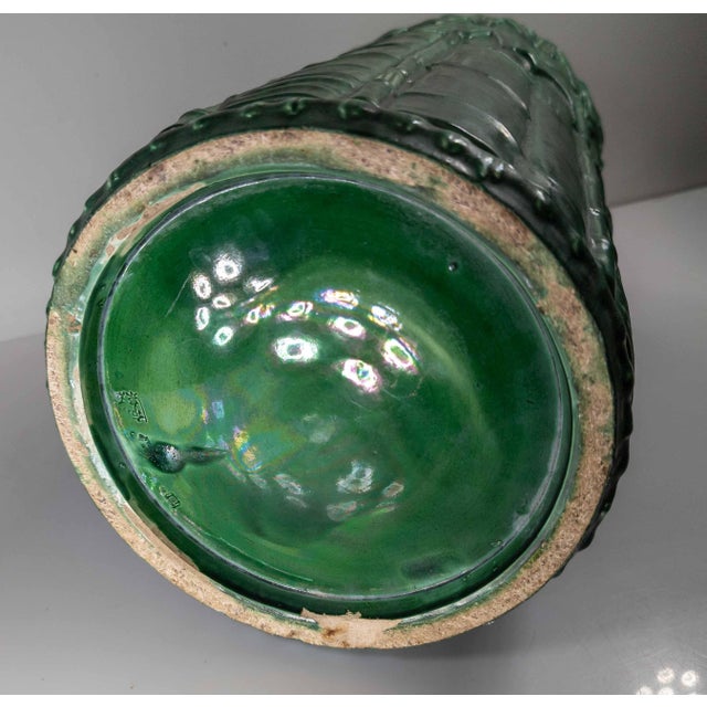 20th Century Japanese Faux Bamboo Green Glazed Pottery Umbrella Stand or Cane Holder For Sale - Image 13 of 15