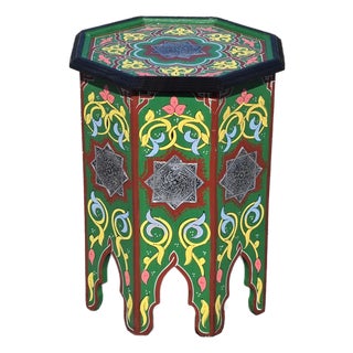 Green Moroccan Hand-Painted Accent Table For Sale