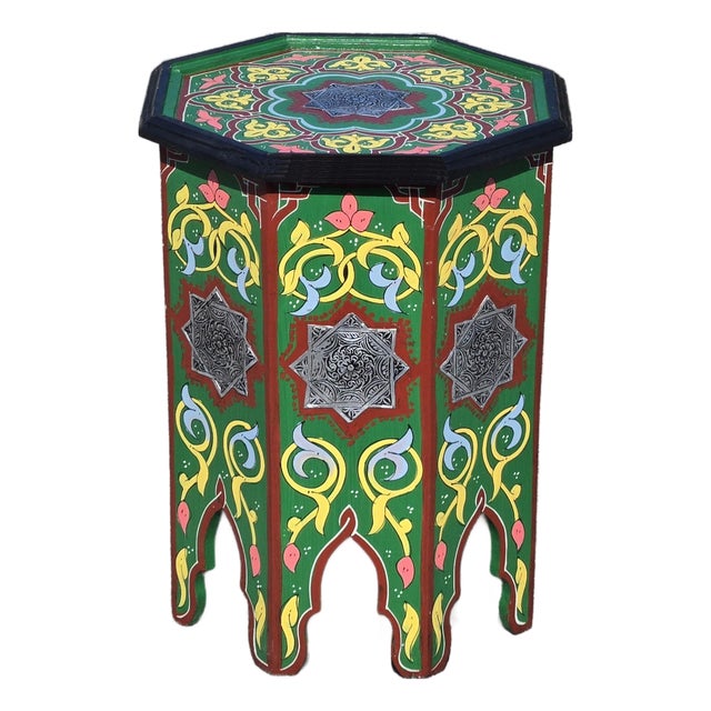 Green Moroccan Hand-Painted Accent Table For Sale