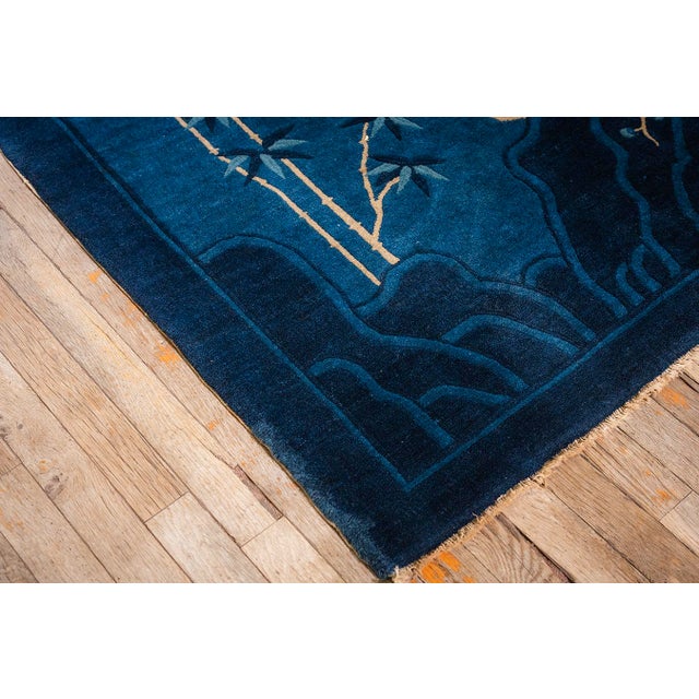 1920s Antique Deep Blue Field Pictorial "Shan Shui" Knotted Chinese Peking Rug For Sale - Image 4 of 9
