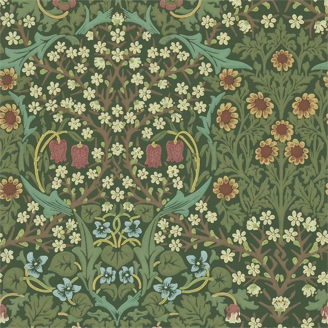 Morris & Co Blackthorn Wallpaper in Green - a Sample For Sale