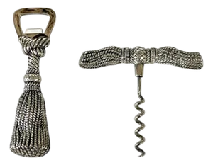 1970s Set of Vintage Silver Plate Tassel Barware by Silea Including a Corkscrew and Bottle Opener