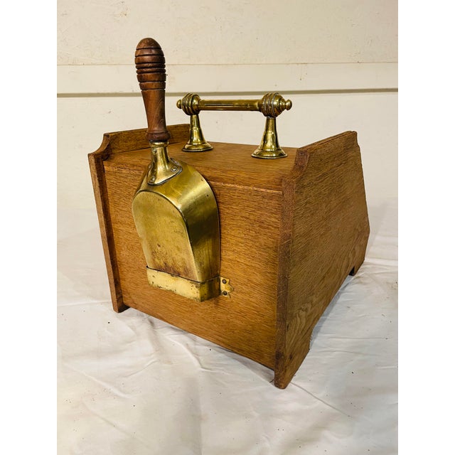 Mid 19th Century Antique Bleached Walnut Coal Hood With Brass Handles and Brass Scoop For Sale - Image 5 of 9