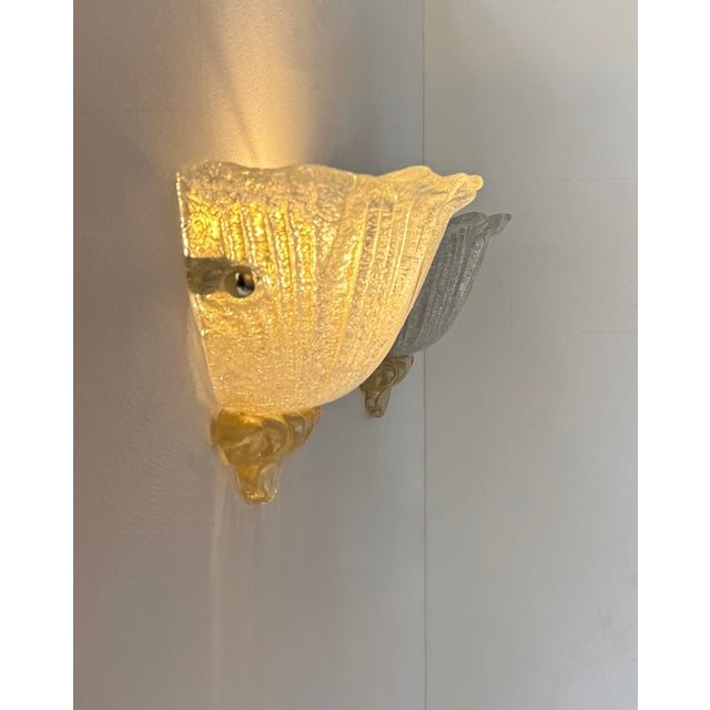 Vintage Pressed Molded Murano Glass Wall Sconces, Italy, 1980, Set of 2 For Sale - Image 4 of 13