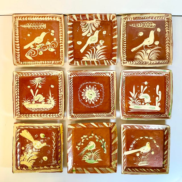 1950s Vintage Mexican Southwestern Folk Art Tlaquepaque Pottery Plates - Set of 9 For Sale - Image 4 of 14