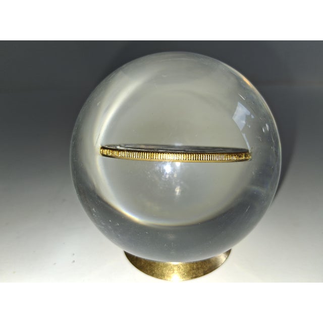 1972 Eisenhower One Dollar Coin Acrylic Marble Sphere Ball Paperweight With Stand For Sale - Image 4 of 5