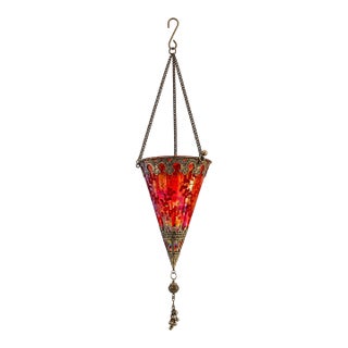 Vintage Moroccan-Style Hanging Lantern | Iridescent Red Glass Tea Light Holder For Sale