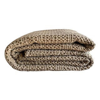 French Cotton Waffle Baffle Coverlet Blanket Queen or King Size in Tabac For Sale