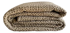 French Cotton Waffle Baffle Coverlet Blanket Queen or King Size in Tabac