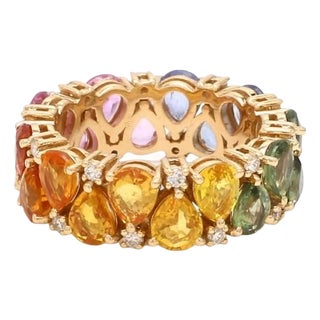 Natural 8.53 cts rainbow sapphire & 0.31 cts diamond ring in 14k gold For Sale