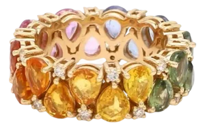 Natural 8.53 cts rainbow sapphire & 0.31 cts diamond ring in 14k gold
