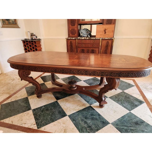 Antique Renaissance Revival Inlay Dining Table For Sale - Image 9 of 17