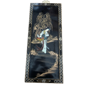 1950s Japanese Mother of Pearl Scene on Board With Brass Hanger