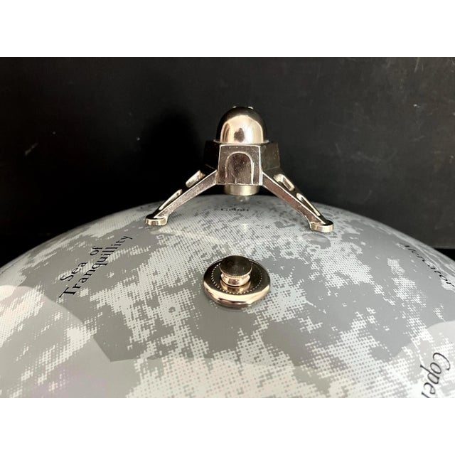 Spectacular space age frosted glass flush mount light depicting the surface of the moon with a 3-D lunar lander....