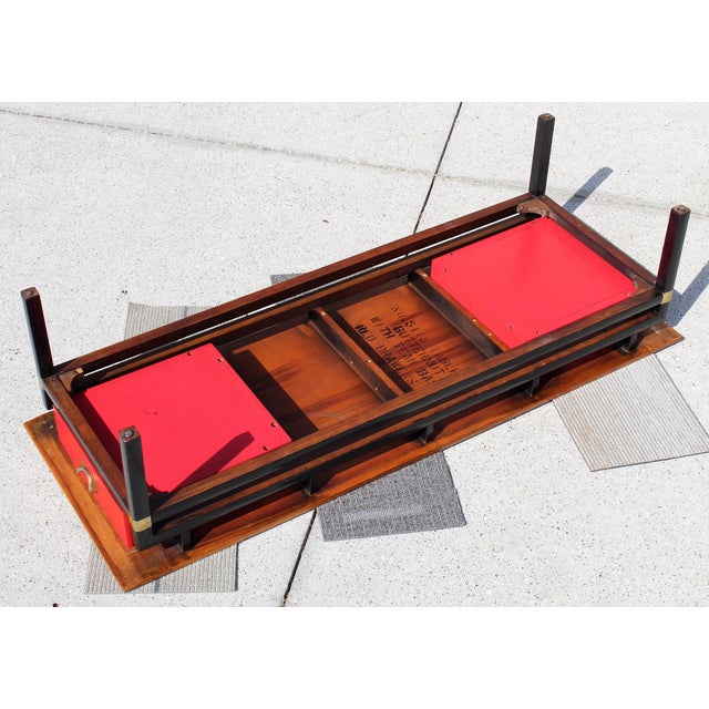 Mid-Century Modern Asian-Inspired Coffee Table by Michael Taylor Style for Baker – 1960s Red Drawer Butternut & Teak Accent Table For Sale - Image 13 of 17