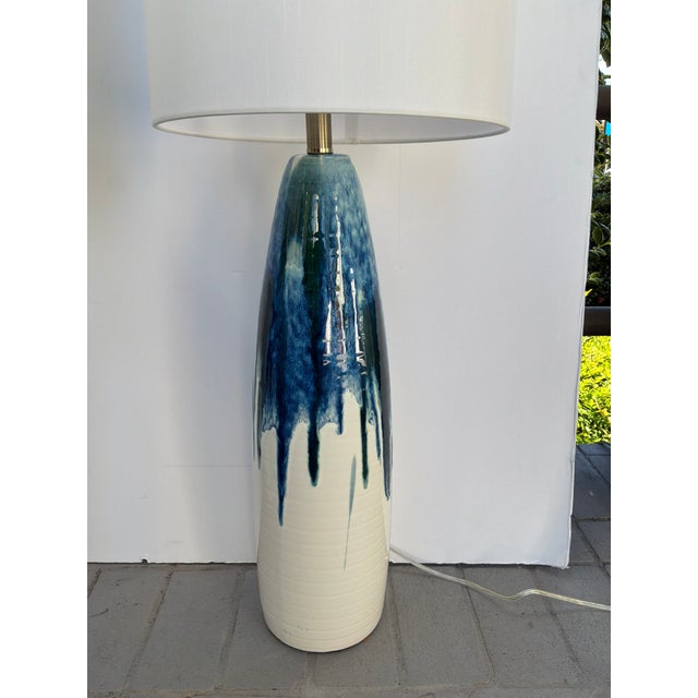Mid Century Style White & Blue Drip Lamps - Pair. For Sale - Image 4 of 11