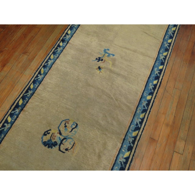 Spanish Long Beige Blue Chinese Runner, Early-20th Century - 3' x 19'3" For Sale - Image 3 of 6