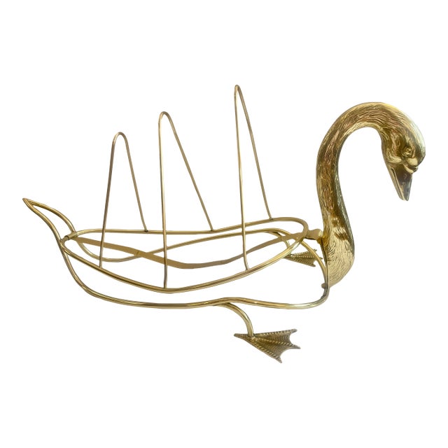 Rare Brass Low Swan Magazine Rack Attributed to Maison Jansen, Paris For Sale