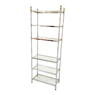 Vintage 70s Maison Jansen French Hollywood Regency Two-Tone Chrome and Brass Étagère For Sale
