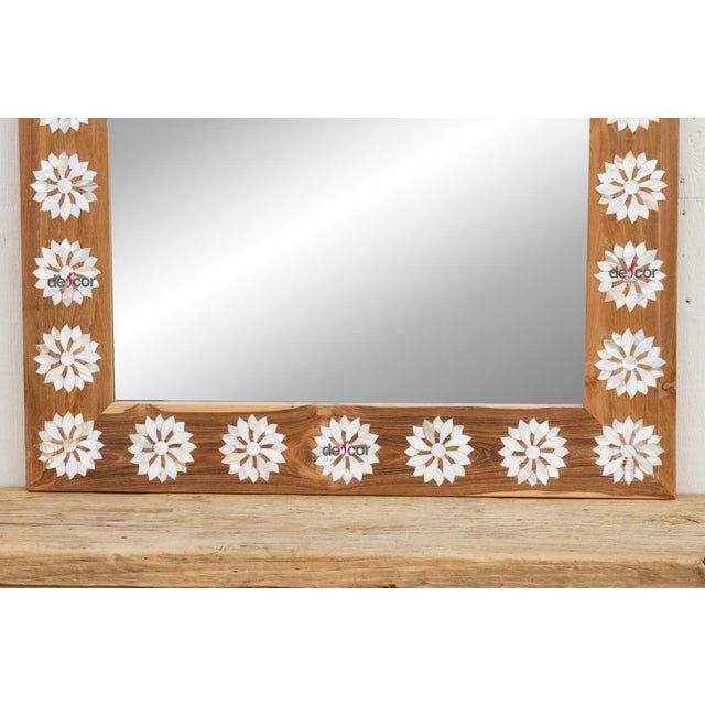 1990s Natural Teak Mother of Pearl Blossom Mirror For Sale - Image 5 of 12