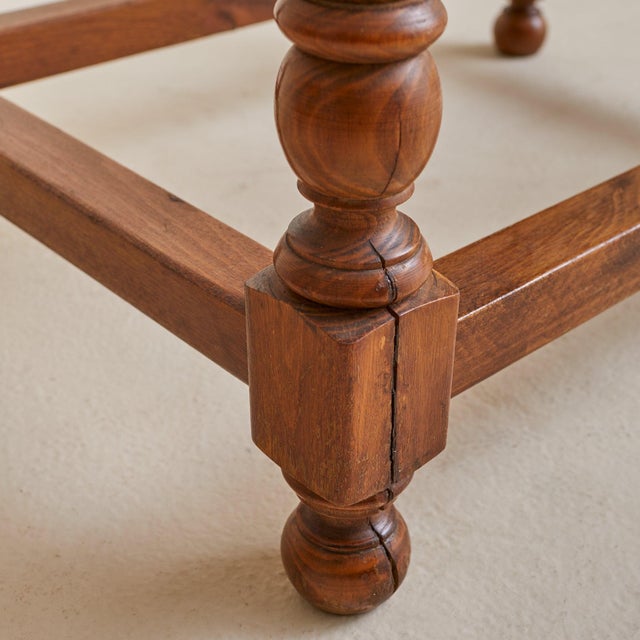 Contemporary Spanish Oak + Woven Cognac Leather Stool, 1950s - 2 Available For Sale - Image 3 of 11