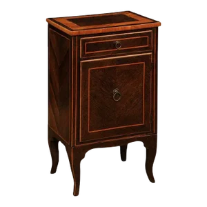 19th Century Italian Bedside Table with Inlaid Décor, Single Drawer and Door
