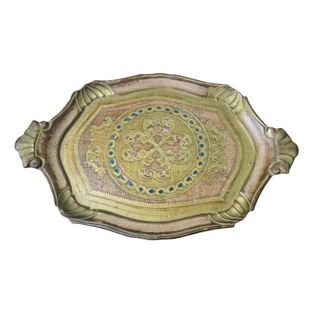 Decorative Carved and Gold Painted Italian Sideboard Tray, 1960s For Sale