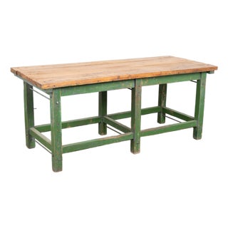 19th Century Hungarian Original Green Painted Pine Work Table For Sale