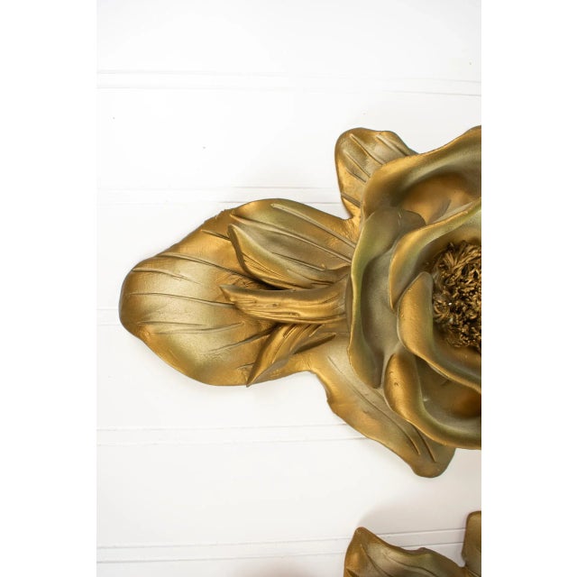 Mid-Century Gold & White Delicate Floral Chalkware, Plasterware - a Pair For Sale - Image 4 of 12