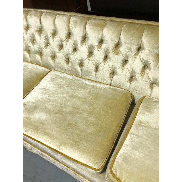 Hollywood Regency Gold Velvet Tufted Sofa Chairish