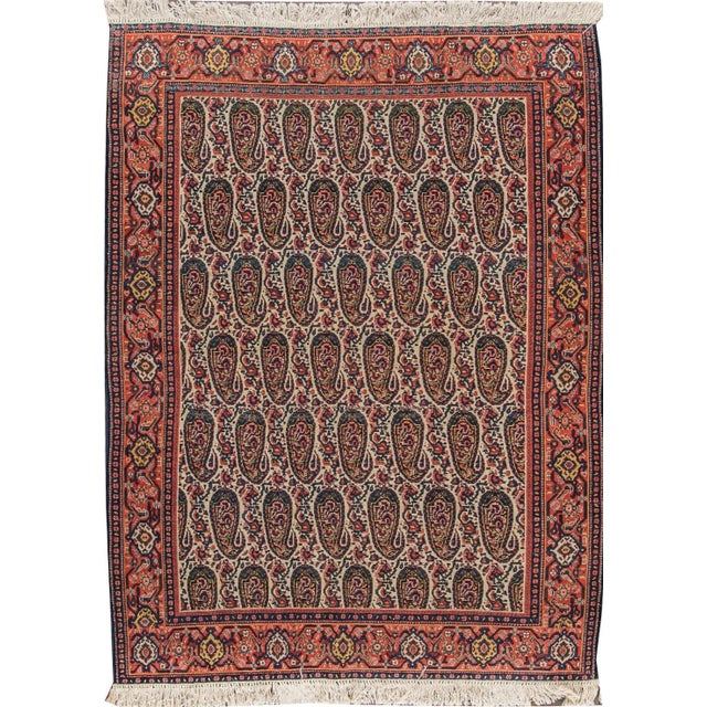 1920s Antique Persian Senneh Handmade Tan Tribal Wool Rug For Sale In New York - Image 6 of 6