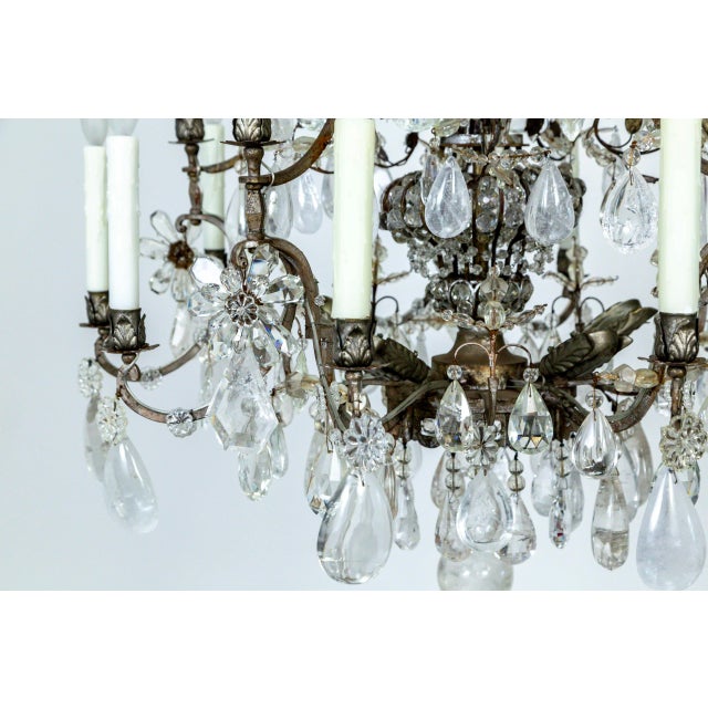 Rare Large Maison Bagues Silver Gilt Bronze Rock Crystal Flower Bouquet 20-Light Chandelier For Sale - Image 10 of 13