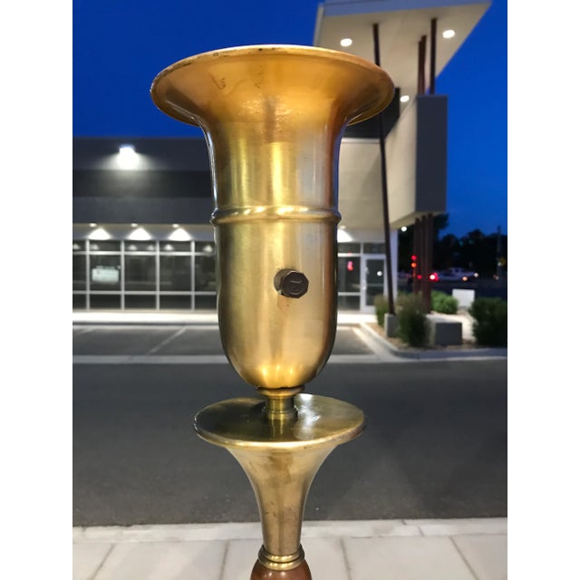 Danish Modern Walnut & Brass Torchiere Floor Lamp Manner of Gerald Thurston for Lightolier For Sale In Denver - Image 6 of 13