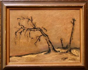 1961 Ivan Kurach "Silenzio No19, Lonely Tree" Italian Expressionist Oil Painting