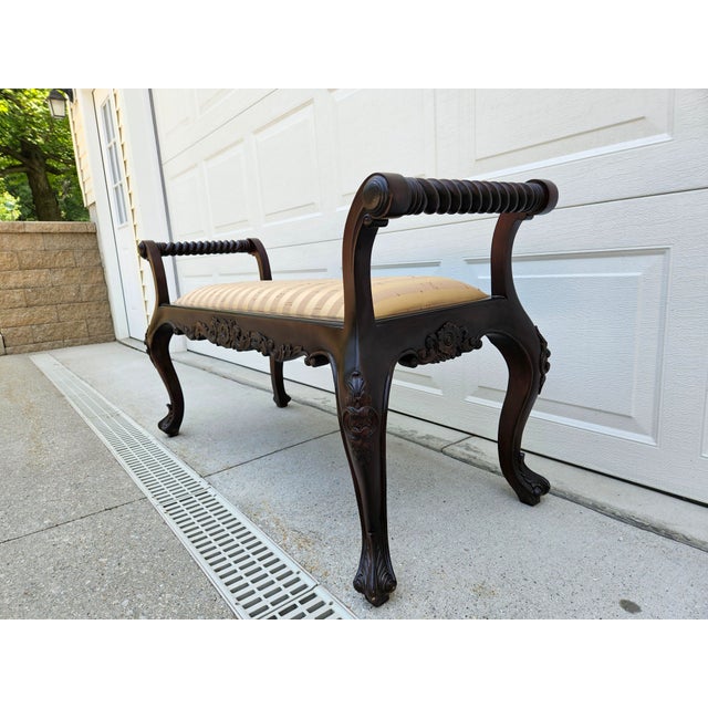 Beige Window Bench With Carved Apron and Barley Twist Side Rails For Sale - Image 6 of 12