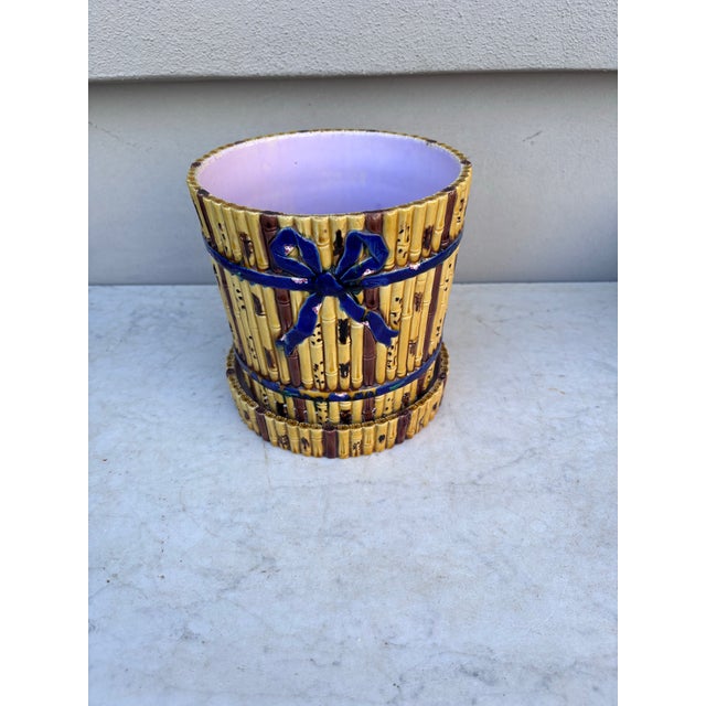Ceramic 19th Century Victorian Majolica Bamboo Cachepot Minton For Sale - Image 7 of 10