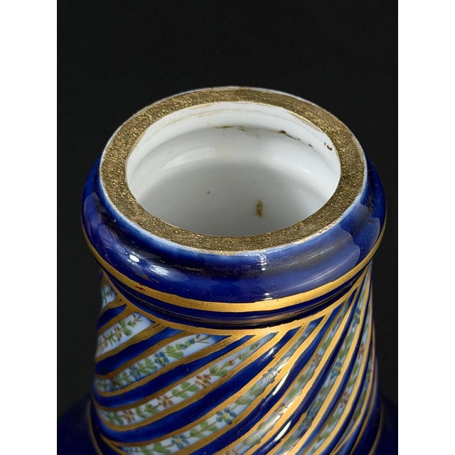 French Sèvres Style Hand Painted Cobalt Porcelain Vase, 1890s For Sale - Image 11 of 12
