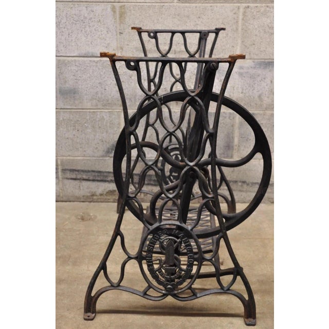 White Antique Cast Iron Singer Treadle Sewing Machine Base Oval Marble Console Table For Sale - Image 8 of 12