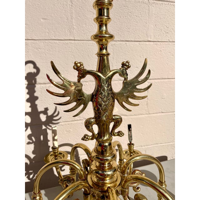 Late 19th Century Antique Brass Double Eagle Chandelier For Sale - Image 5 of 12