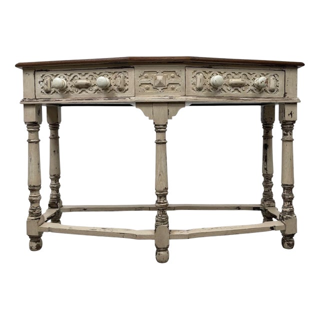 Antique 20th Century English Country House Oak Console Table For Sale