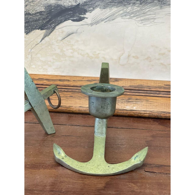 1970s Pair of Vintage Anchor Wall Decorative Candle Holders, Nautical Maritime Decor For Sale - Image 5 of 10