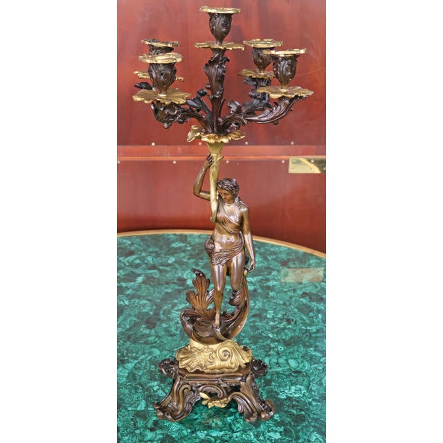 Late 19th Century Pair of 19th Century French Napoleon III Bronze Figural Candelabras For Sale - Image 5 of 18