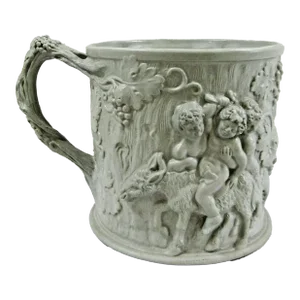 19th Century Minton Silenus and Bacchus Relief Molded Stoneware Mug, Circa 1830