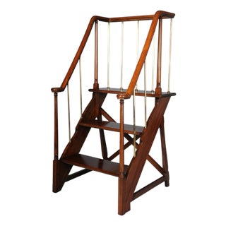 English Library Ladder in Mahogany, 20th Century For Sale