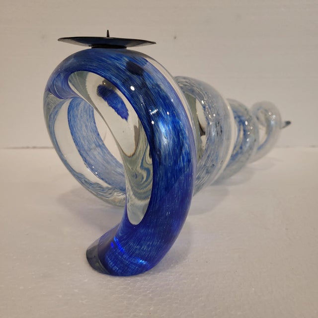 Blue Spiral Candleholders in Glass, France, 1980s, Set of 2 For Sale - Image 16 of 18
