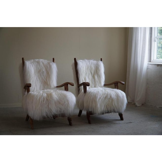 Armchairs in Oak & Longhaired Icelandic Sheepskin by Henning Kjærnulf, 1950s, Set of 2 For Sale - Image 11 of 18