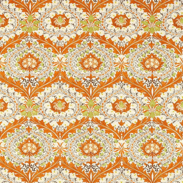 Morris & Co Merton Fabric in Burnt Orange/Chartreuse - a Sample For Sale